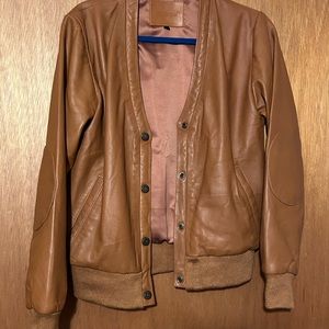 Wanderers Travel Co. Beautifully made cardigan style leather jacket in Tan.